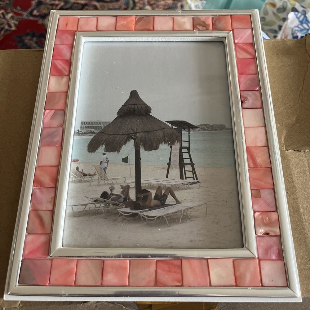 Handmade Mosaic Iridescent Mother Of Pearl Picture Frame 5x7 Brand New Pink
